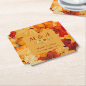Elegante rode gouden herfstbladeren bruiloft kartonnen onderzetters (Gekanteld)