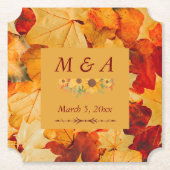 Elegante rode gouden herfstbladeren bruiloft kartonnen onderzetters (Voorkant)