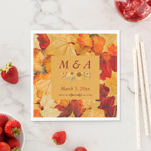 Elegante rode gouden herfstbladeren bruiloft serve servet (Insitu)