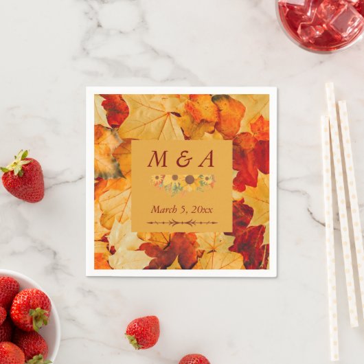 Elegante rode gouden herfstbladeren bruiloft serve servet (Insitu)