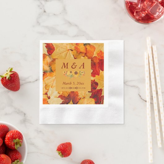 Elegante rode gouden herfstbladeren bruiloft serve servet (Insitu)