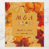 Elegante rode gouden herfstbladeren bruiloft wijn etiket (Enkel label)