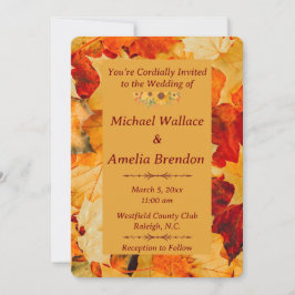 Elegante rode gouden herfstbladeren herfstbruiloft kaart