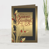 Elegante Rode Gouden Holly Christelijke Kerstmis K Feestdagen Kaart (Voorkant)