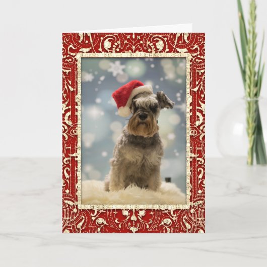 Elegante rode gouden hond kerst feestdagen kaart (Voorkant)
