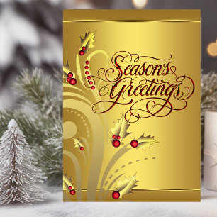 Elegante Rode Gouden Hulst Kerstmis Feestdagen Kaart