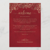 Elegante rode & gouden huwelijksbegroeting & progr programmakaart (Voorkant)