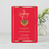 Elegante rode, gouden kader trouw  save the date (Staand voorkant)