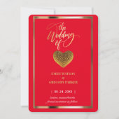 Elegante rode, gouden kader trouw  save the date (Voorkant)
