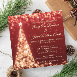 Elegante Rode & Gouden Kerst Huwelijksfeest Kaart