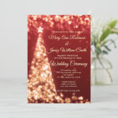 Elegante Rode & Gouden Kerst Huwelijksfeest Trouwd Kaart (Staand voorkant)