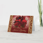 Elegante Rode & Gouden Kerst Poinsettia Feestdagen Kaart (Voorkant)