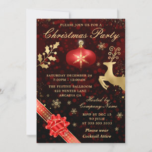 Elegante Rode & Gouden Kerstbal & Lint Kerstfeest Kaart