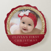 Elegante Rode Gouden Kerstmis eerste kerstfeest ba Rond Kussen (Achterkant)