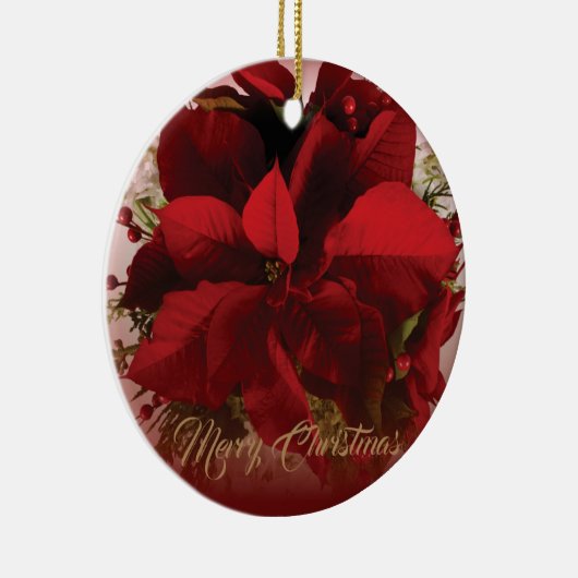 Elegante rode & gouden Kerstmis Poinsettia Keramisch Ornament (Rechts)