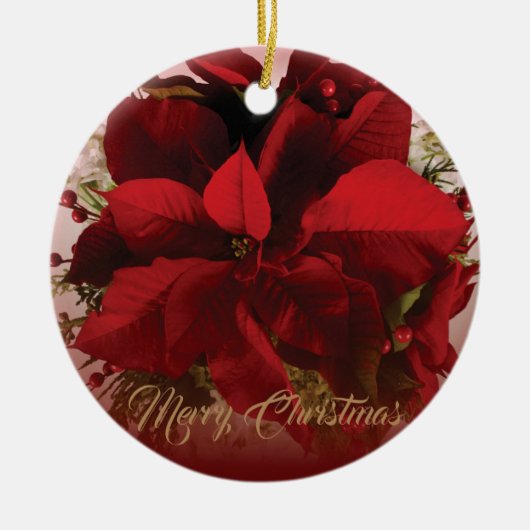 Elegante rode & gouden Kerstmis Poinsettia Keramisch Ornament (Voorkant)