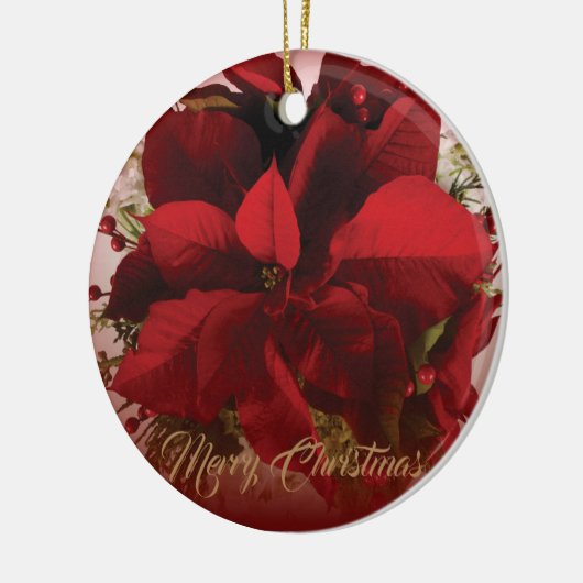 Elegante rode & gouden Kerstmis Poinsettia Keramisch Ornament (Links)