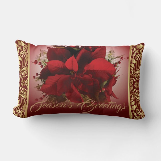 Elegante rode & gouden Kerstmis Poinsettia Kussen (Voorkant)