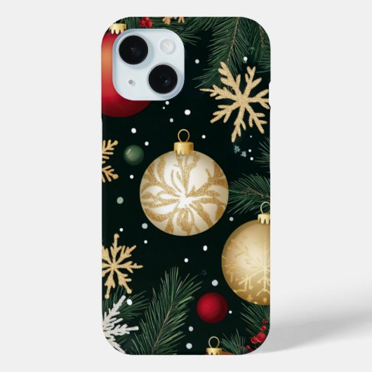 Elegante Rode Gouden Kerstversiering Dennensilhoue Case-Mate iPhone Case (Achterkant)