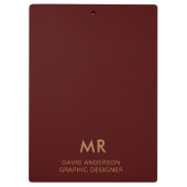 Elegante rode gouden monogram klembord (Achterkant)