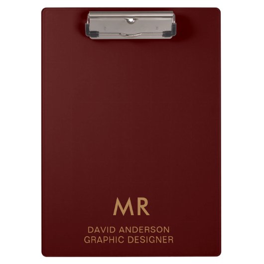 Elegante rode gouden monogram klembord (Voorkant)