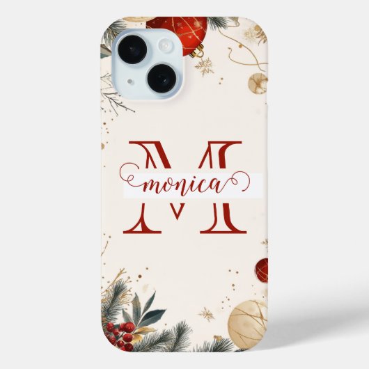 Elegante Rode Gouden Monogram Naam Maatwerk Case-Mate iPhone Case (Achterkant)
