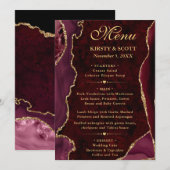 Elegante Rode & Gouden Nep Glitter Agate Bruiloft Menu (Voorkant / Achterkant)