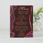 Elegante Rode & Gouden Nep Glitter Agate Bruiloft Menu (Staand voorkant)