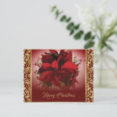 Elegante rode & gouden poinsettia briefkaart (Staand voorkant)
