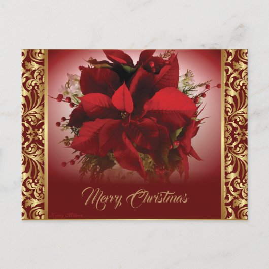 Elegante rode & gouden poinsettia briefkaart (Voorkant)