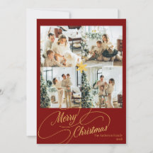 Elegante Rode & Gouden Prettig Kerstmis Familie Fo