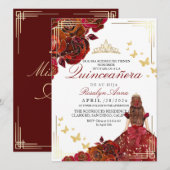 Elegante rode gouden roos prinses Quinceañera Kaart (Voorkant / Achterkant)