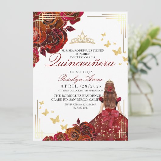 Elegante rode gouden roos prinses Quinceañera Kaart (Staand voorkant)