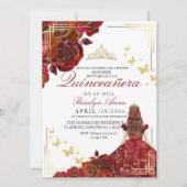 Elegante rode gouden roos prinses Quinceañera Kaart (Voorkant)