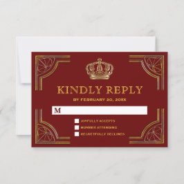 Elegante rode gouden sierlijke kroon trouw-RSVP RSVP Kaartje