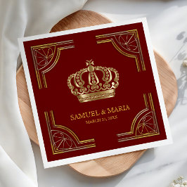 Elegante Rode Gouden Sierlijke Kroon Trouwfeest Servet