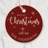 Elegante Rode Gouden Sterren Naam Vrolijke Kerstmi Bedankjes Labels (Achterkant)