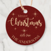 Elegante Rode Gouden Sterren Naam Vrolijke Kerstmi Bedankjes Labels (Voorkant)