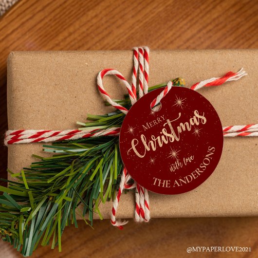 Elegante Rode Gouden Sterren Naam Vrolijke Kerstmi Bedankjes Labels