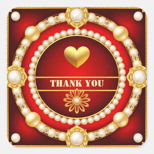 💛 Elegante Rode Gouden Trouw Dank 👑 Vierkante Sticker (Voorkant)