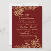 Elegante Rode & Gouden Tuin Bloemenbruiloft Kaart (Voorkant)