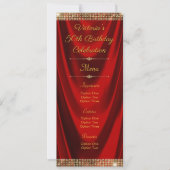 Elegante rode gouden verjaardagsfeest menu program kaart (Voorkant)