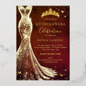 Elegante  rode gouden vlinder Quinceanera Folie Uitnodiging (Voorkant)