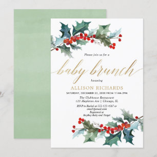 Elegante rode groen gouden baby brunch douche kaart