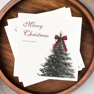 Elegante Rode Groene Aquarel Boom Prettig Kerstfee Servet