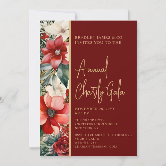 Elegante Rode Groene Bloemen Charity Event Gala Pa Kaart (Voorkant)