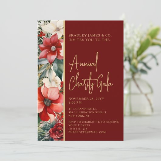 Elegante Rode Groene Bloemen Charity Event Gala Pa Kaart (Staand voorkant)