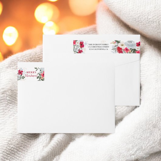 Elegante Rode Groene Bloemen Sneeuwvlok Kerstmis