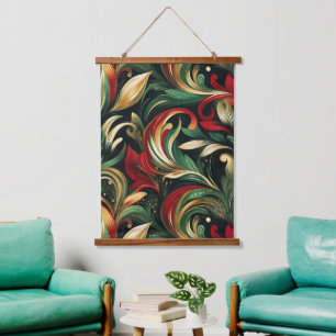 Elegante rode, groene en gouden Abstracte Paisley Hangend Wandkleed