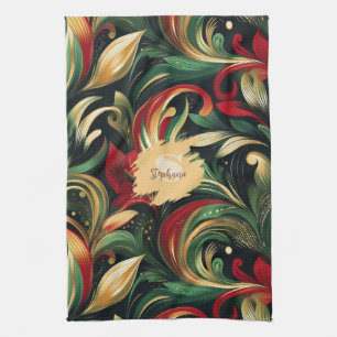 Elegante rode, groene en gouden Abstracte Paisley  Theedoek